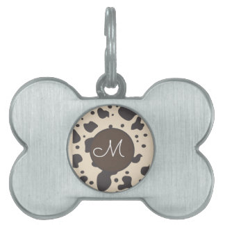 Cow Print Pattern Beige Paw    Pet ID Tag
