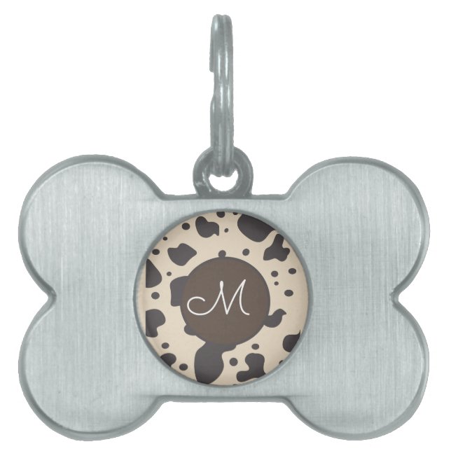 Cow Print Pattern Beige Paw    Pet ID Tag (Front)