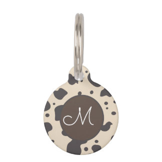 Cow Print Pattern Beige Paw Pet Tag