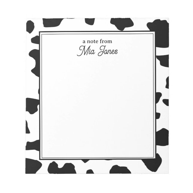 Cow Print Pattern Black and White Personalized Notepad (Front)