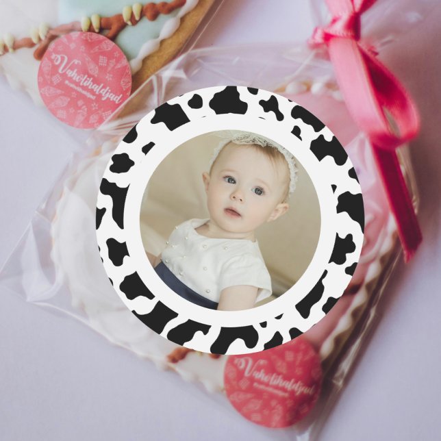 Cow Print Photo Classic Round Sticker (Cow Print Photo Classic Round Sticker)