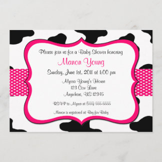 Cow Print Pink Baby Shower or Birthday Invitation