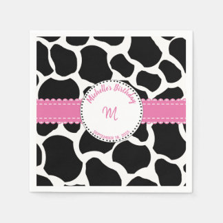 Cow Print Pink Black Birthday   Napkin