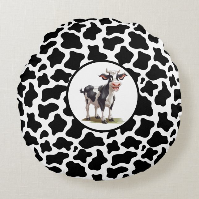 Cow Print Round Cushion (Front)