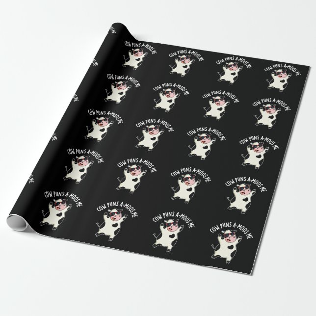 Cow Puns Amoos Me Funny Cow Pun Dark BG Wrapping Paper (Unrolled)