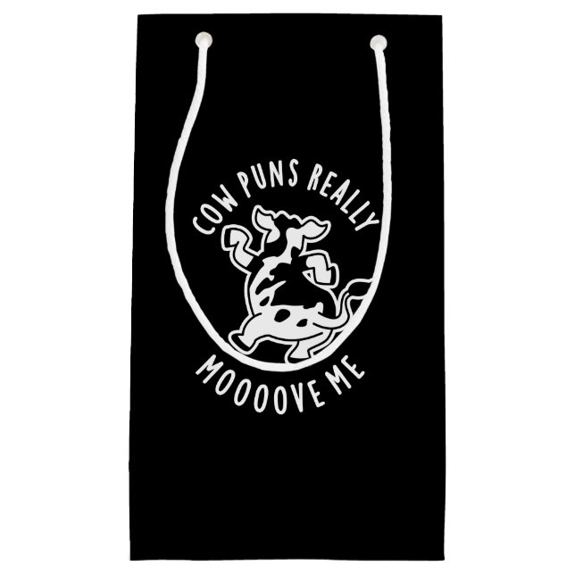 Cow Puns Really Mooove Me Funny Animal Pun Dark BG Small Gift Bag (Front)