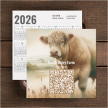 Cow QR Code 2026 Calendar Business Card