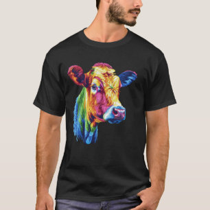 Cow Rainbow Colorful Cow Head Pop Art Farm Animal  T-Shirt