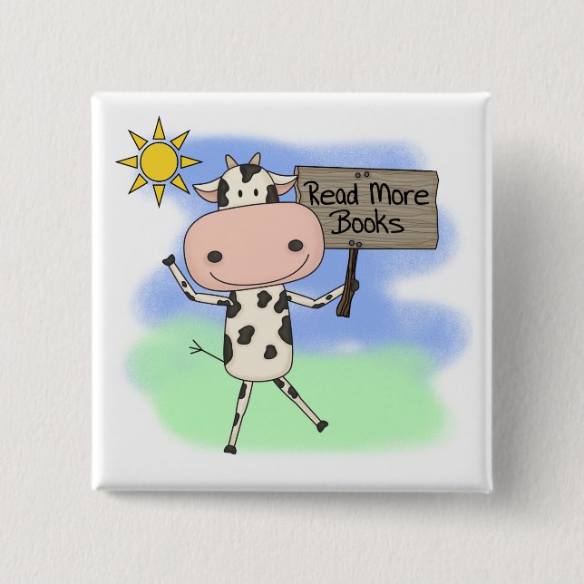Cow Read More Books 15 Cm Square Badge (Front)