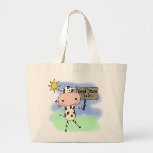 Cow Read More Books Large Tote Bag