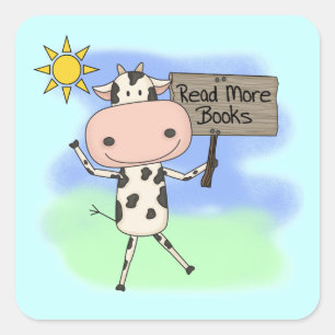 Cow Read More Books Square Sticker