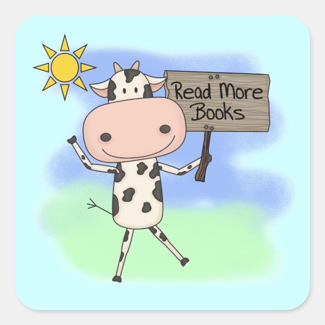 Cow Read More Books Square Sticker (Front)
