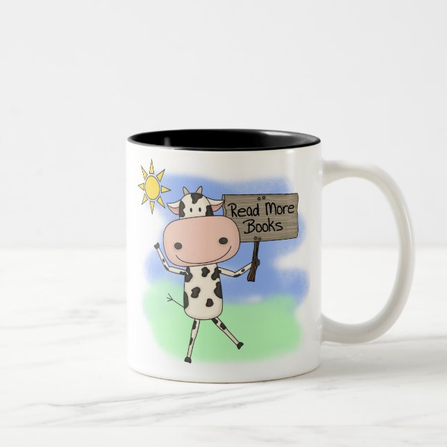 Cow Read More Books Two-Tone Coffee Mug (Right)