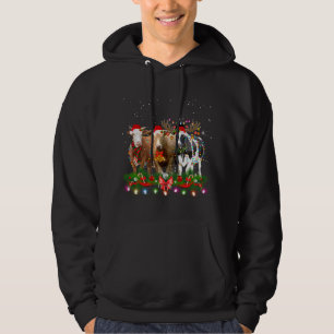 Cow Reindeer Hat Santa Christmas Light Funny Cow C Hoodie