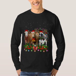 Cow Reindeer Hat Santa Christmas Light Funny Cow C T-Shirt