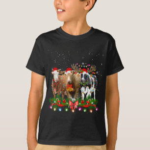 Cow Reindeer Hat Santa Christmas Light Funny Cow C T-Shirt