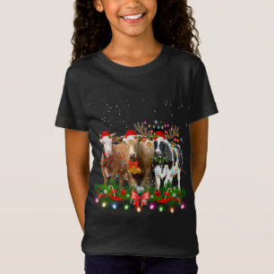 Cow Reindeer Hat Santa Christmas Light Funny Cow C T-Shirt