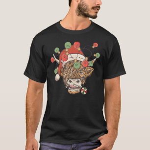 Cow Reindeer Hat Santa Christmas Lights Cow Chri T-Shirt