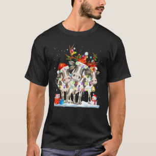 Cow Reindeer Hat Santa Christmas Lights Cow Chris T-Shirt