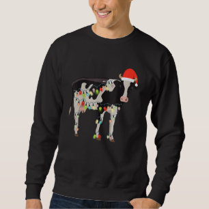 Cow Reindeer Hat Santa Christmas Lights Cow Christ Sweatshirt