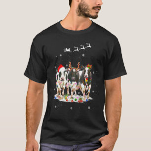 Cow Reindeer Hat Santa Christmas Lights Cow Christ T-Shirt