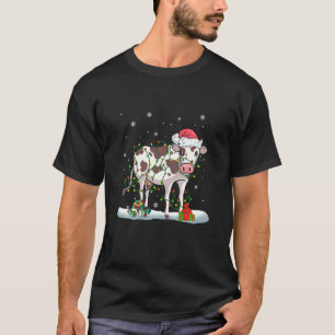 Cow Reindeer Hat Santa Christmas Lights Cow Christ T-Shirt