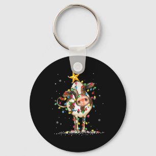 Cow Reindeer Hat Santa Christmas Lights Fun Cow Ch Key Ring