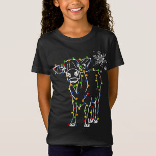 Cow Reindeer Hat Santa Christmas Lights Funny Cow  T-Shirt
