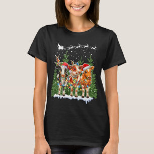 Cow Reindeer Hat Santa Christmas Lights Funny Xmas T-Shirt