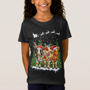Cow Reindeer Hat Santa Christmas Lights Funny Xmas T-Shirt