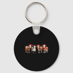 Cow Reindeer Santa Hat Christmas Light Funny Cows Key Ring