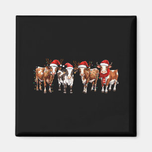 Cow Reindeer Santa Hat Christmas Light Funny Cows  Magnet