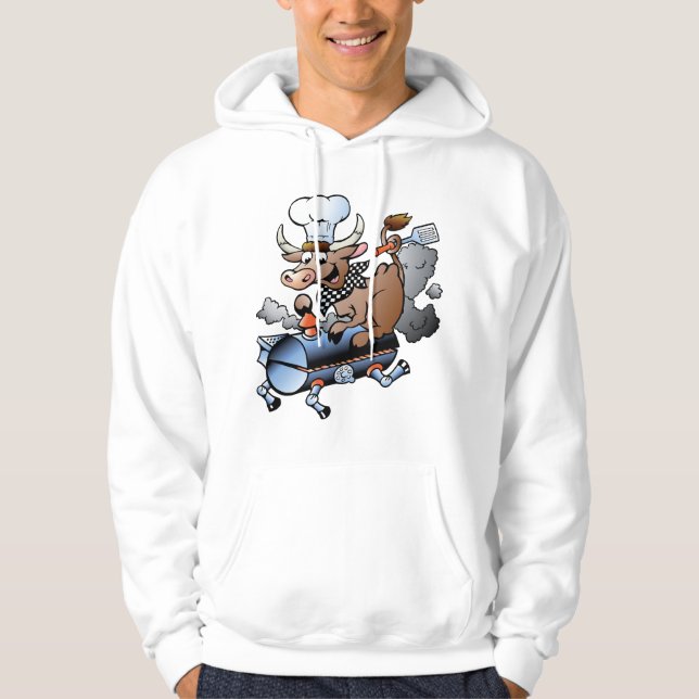 Cow Riding A BBQ Mens Hoodie (Front)
