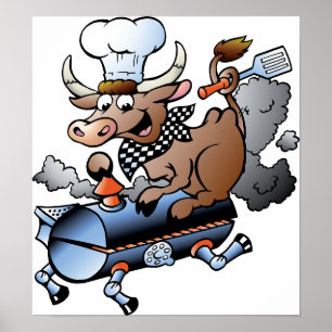 Cow Riding A BBQ Poster