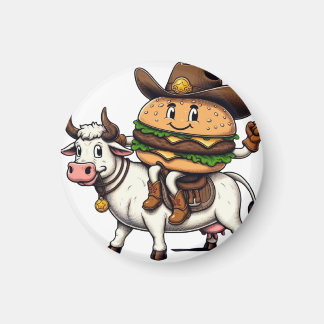 Cow Riding Hamburger Magnet