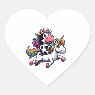Cow Riding Unicorn Boys Girls Men Women Kids Teens Heart Sticker