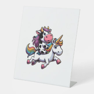 Cow Riding Unicorn Boys Girls Men Women Kids Teens Pedestal Sign