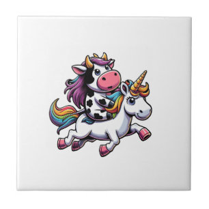 Cow Riding Unicorn Boys Girls Men Women Kids Teens Tile