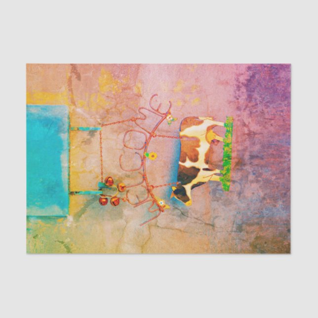 Cow Rustic Colourful Country Western Farm Decoupag Tissue Paper (Front)