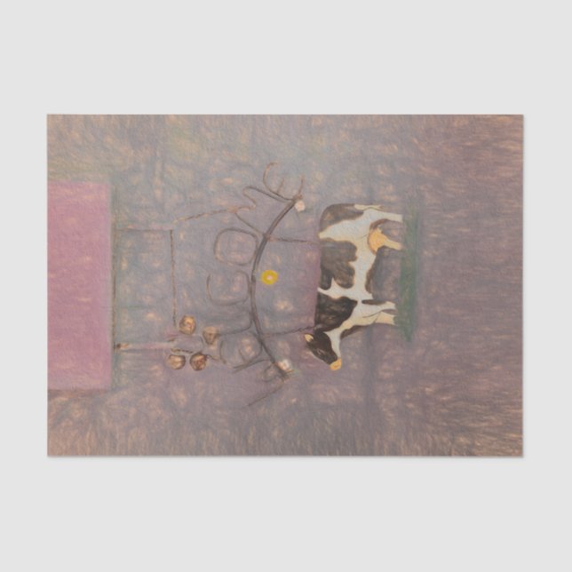 Cow Rustic Country Western Farm Pink Decoupage Tissue Paper (Front)