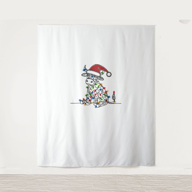 Cow Santa Christmas Lights  Tapestry (Front)