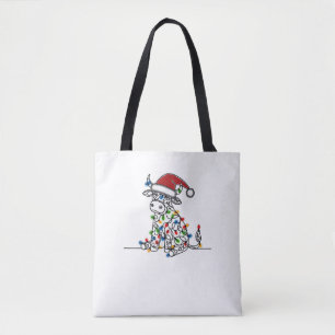 Cow Santa Christmas Lights Tote Bag