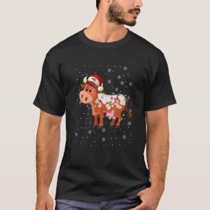 Cow Santa Hat Christmas Lights Cow Christmas T-Shirt