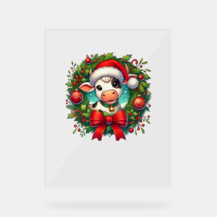 Cow Santa Hat Christmas Xmas _1 Acrylic Sign