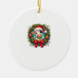 Cow Santa Hat Christmas Xmas _1 Ceramic Tree Decoration