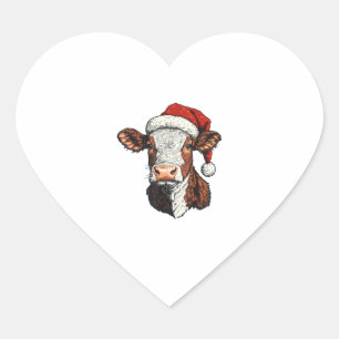 Cow Santa Hat Christmas Xmas Heart Sticker