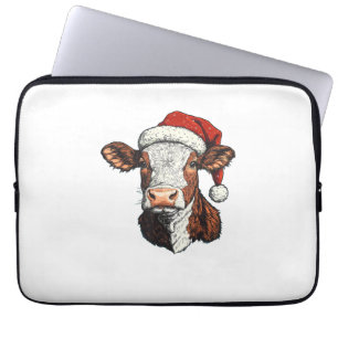Cow Santa Hat Christmas Xmas Laptop Sleeve