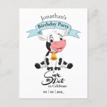 Cow Save The Date Happy Birthday Boy Postcard