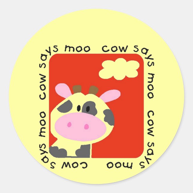 Cow Says Moo Tshirts and Gifts Classic Round Sticker (Front)