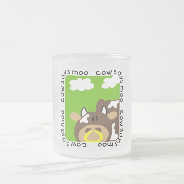 Cow Says Moo Tshirts and Gifts Frosted Glass Coffee Mug (Center)